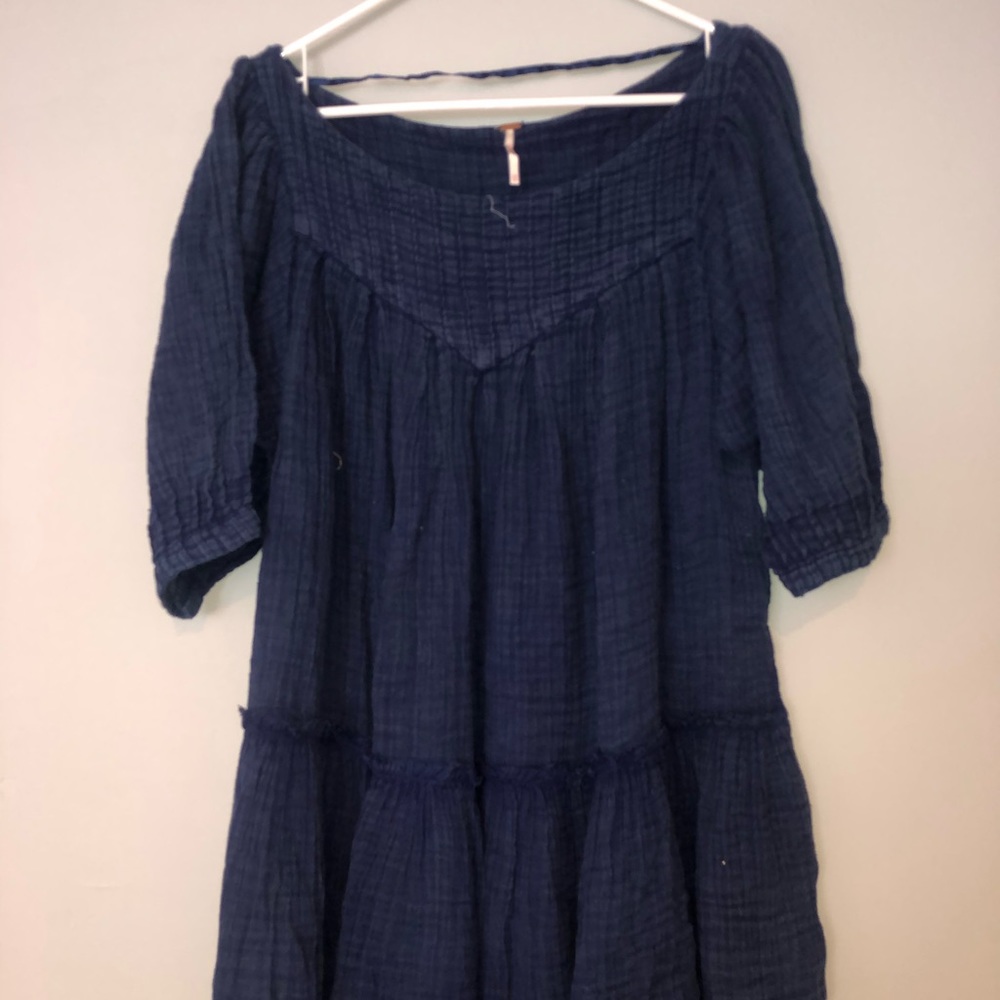 Free People Distressed Navy Blue Dress